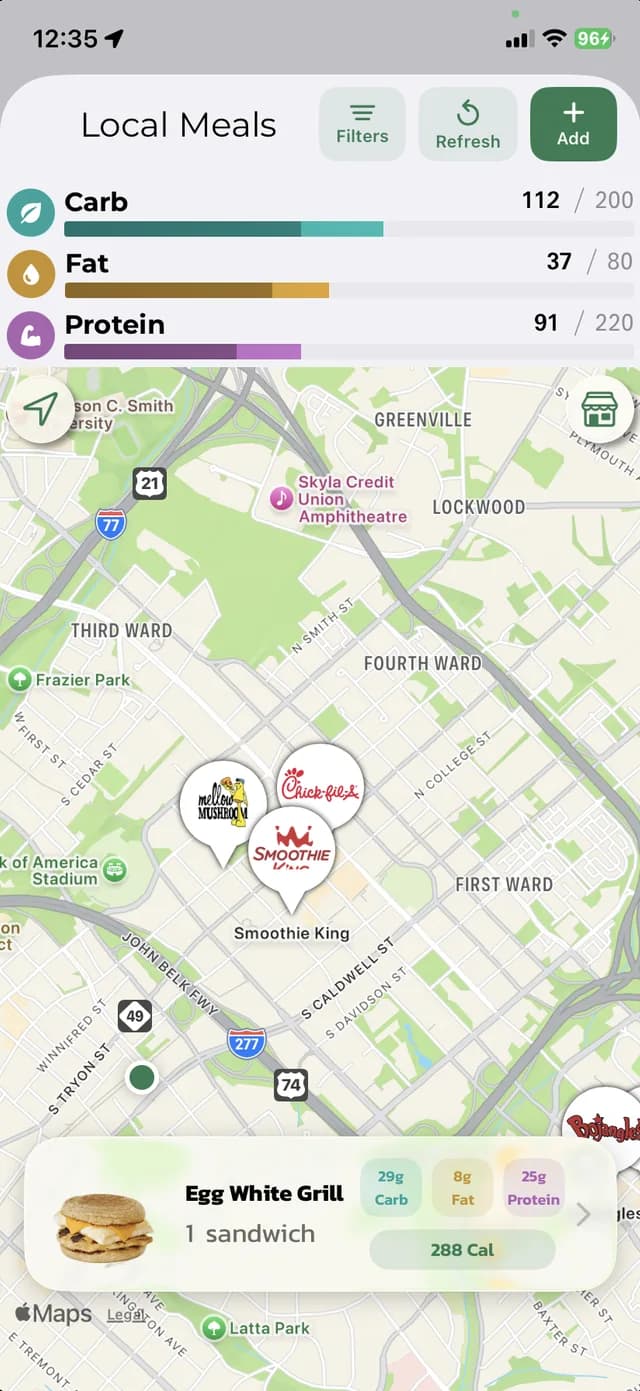 Local Meals map with a macro-fit restaurant plate near you